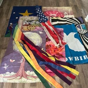 Collection of Welcoming, cheerful 9 colorful patio garden yard flags